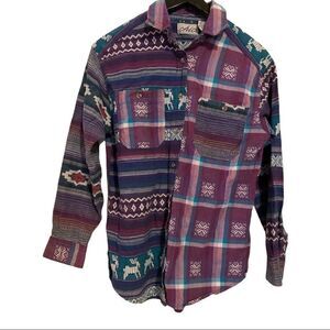 Chic | Vintage 90s CHIC Patchwork Plaid Southwestern Deer Button Down Shirt | S